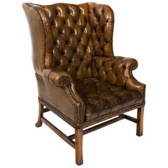 English Tufted Leather Wingback Armchair
