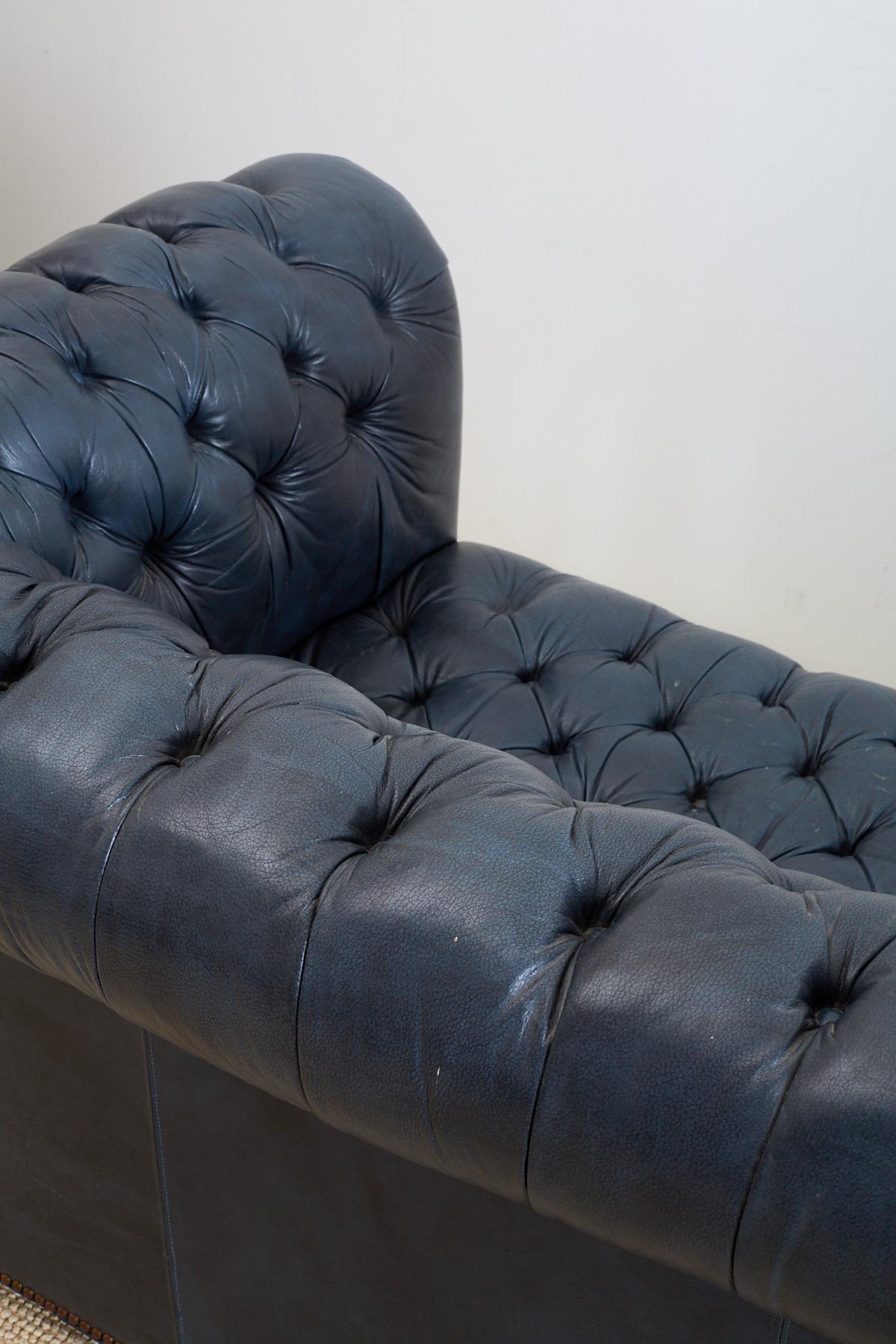 English Tufted Navy Blue Chesterfield Sofa 1