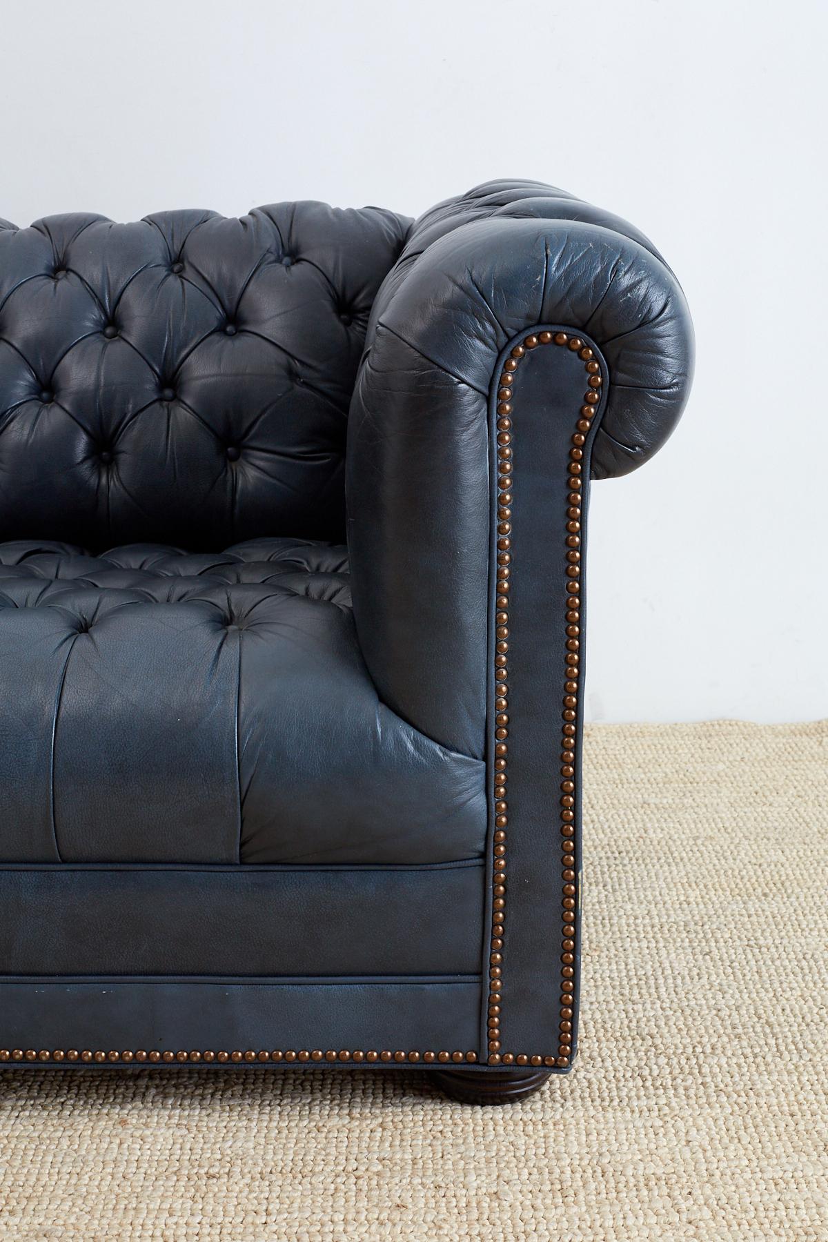 navy blue leather chesterfield sofa
