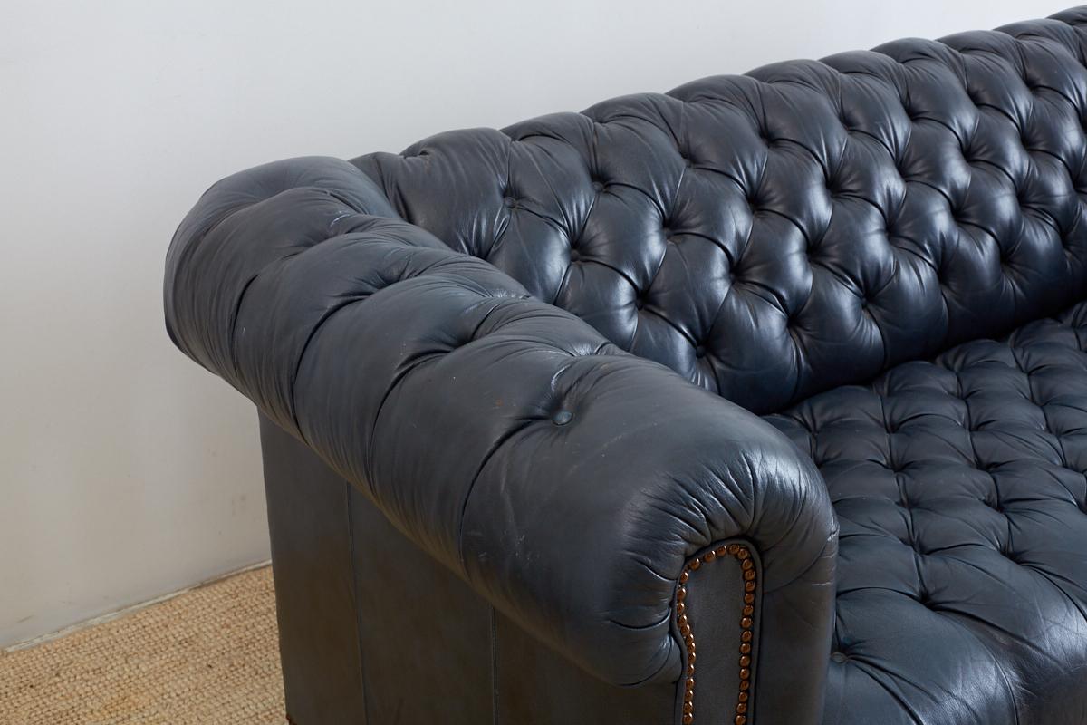 Hand-Crafted English Tufted Navy Blue Chesterfield Sofa