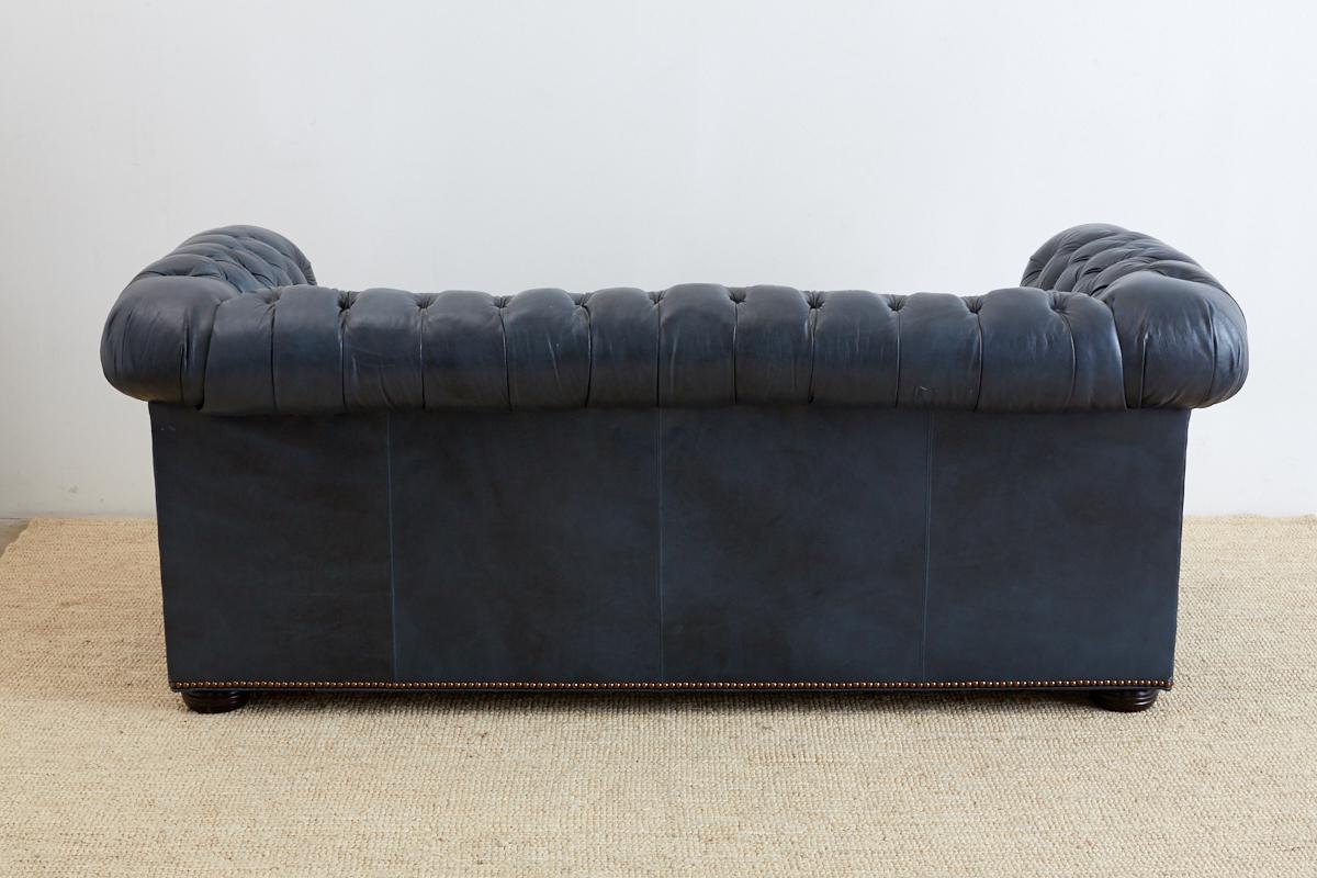 20th Century English Tufted Navy Blue Chesterfield Sofa