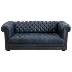 Vintage English Tufted Navy Blue Chesterfield Sofa