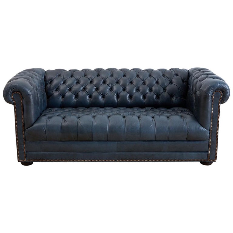 English Tufted Navy Blue Chesterfield Sofa at 1stDibs
