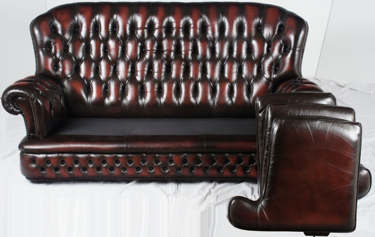 tall back tufted red leather chesterfield sofa