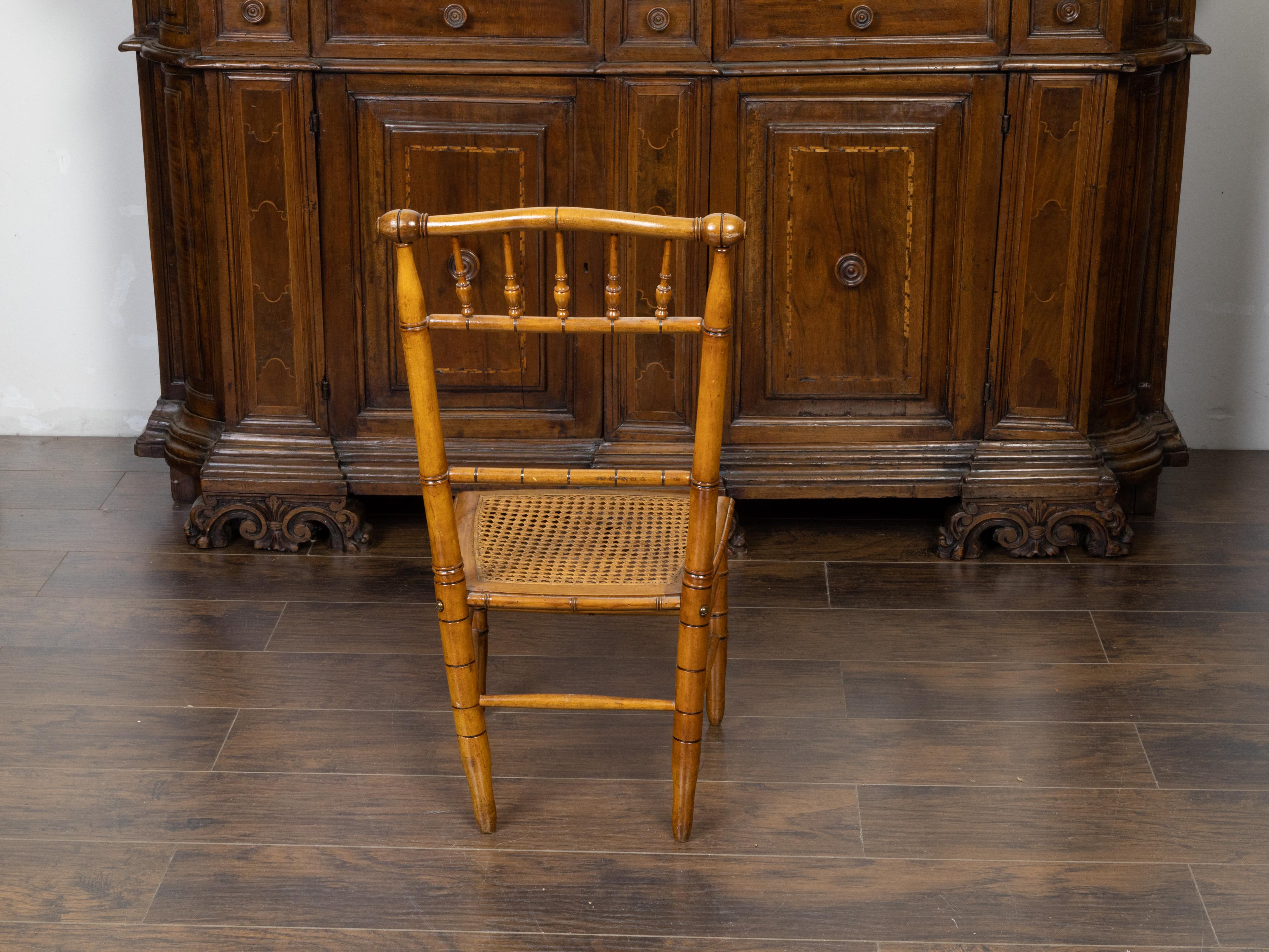 20th Century English Turn of the Century 1900s Bamboo Slipper Chair with Cane Seat For Sale