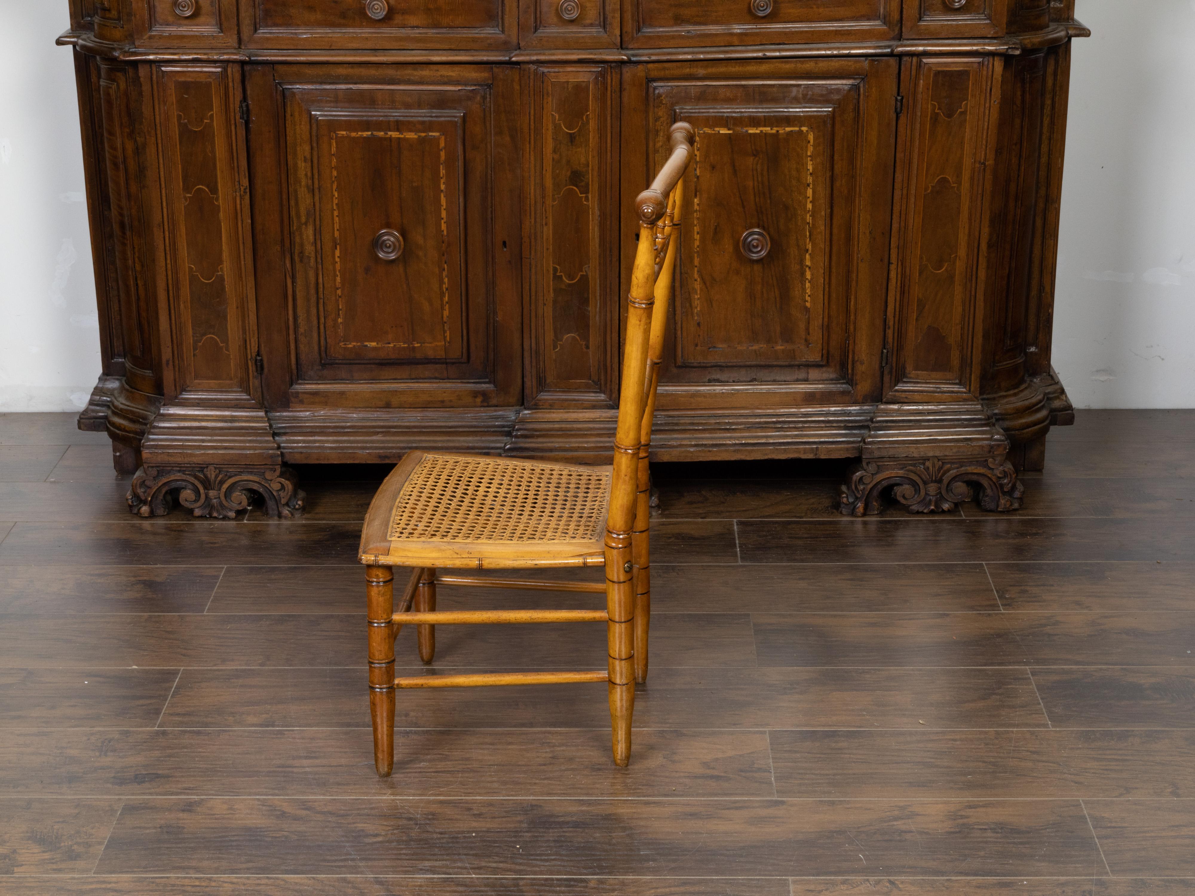 English Turn of the Century 1900s Bamboo Slipper Chair with Cane Seat For Sale 1