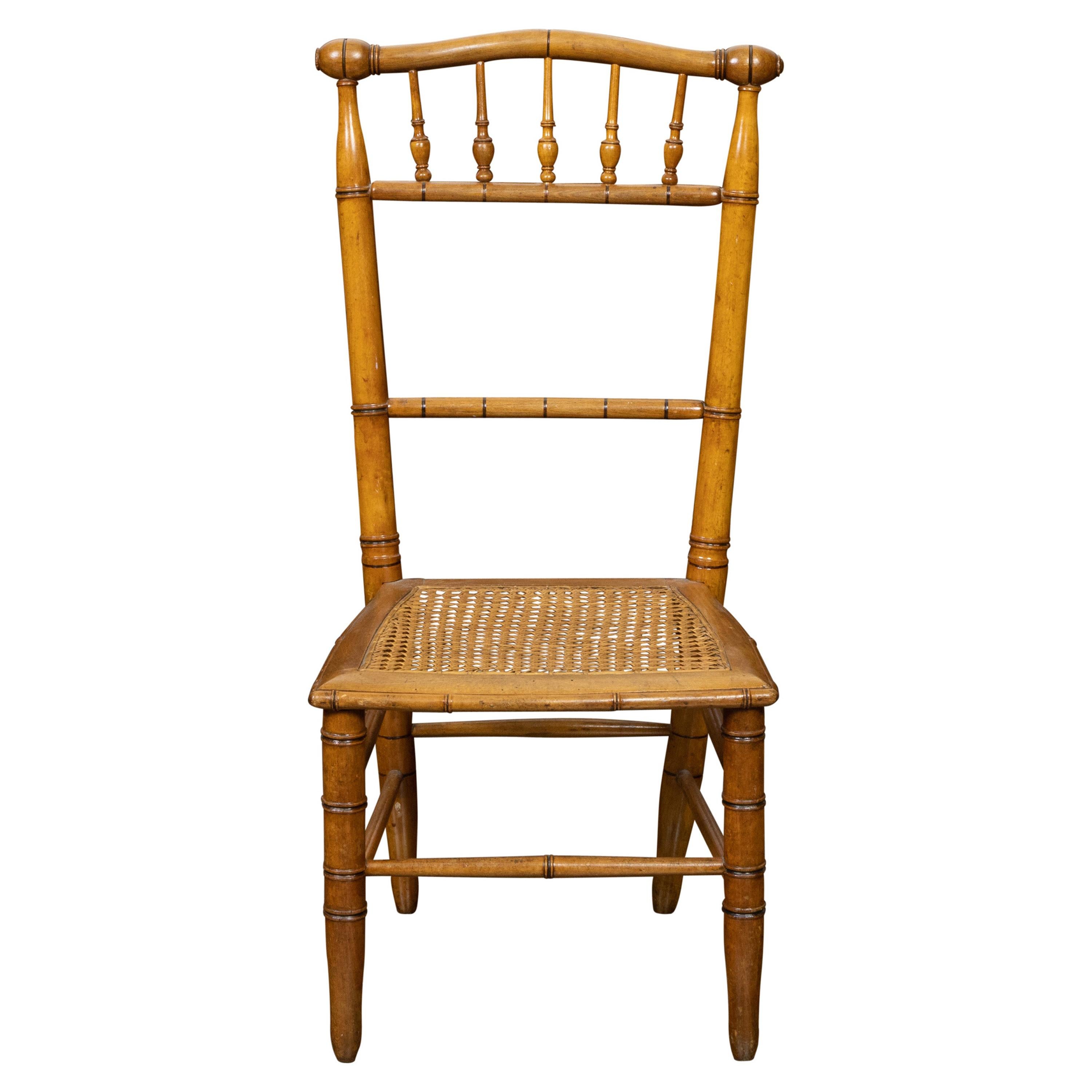 English Turn of the Century 1900s Bamboo Slipper Chair with Cane Seat