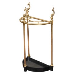English Turn of the Century 1900s Brass Umbrella Stand with Dolphin Motifs