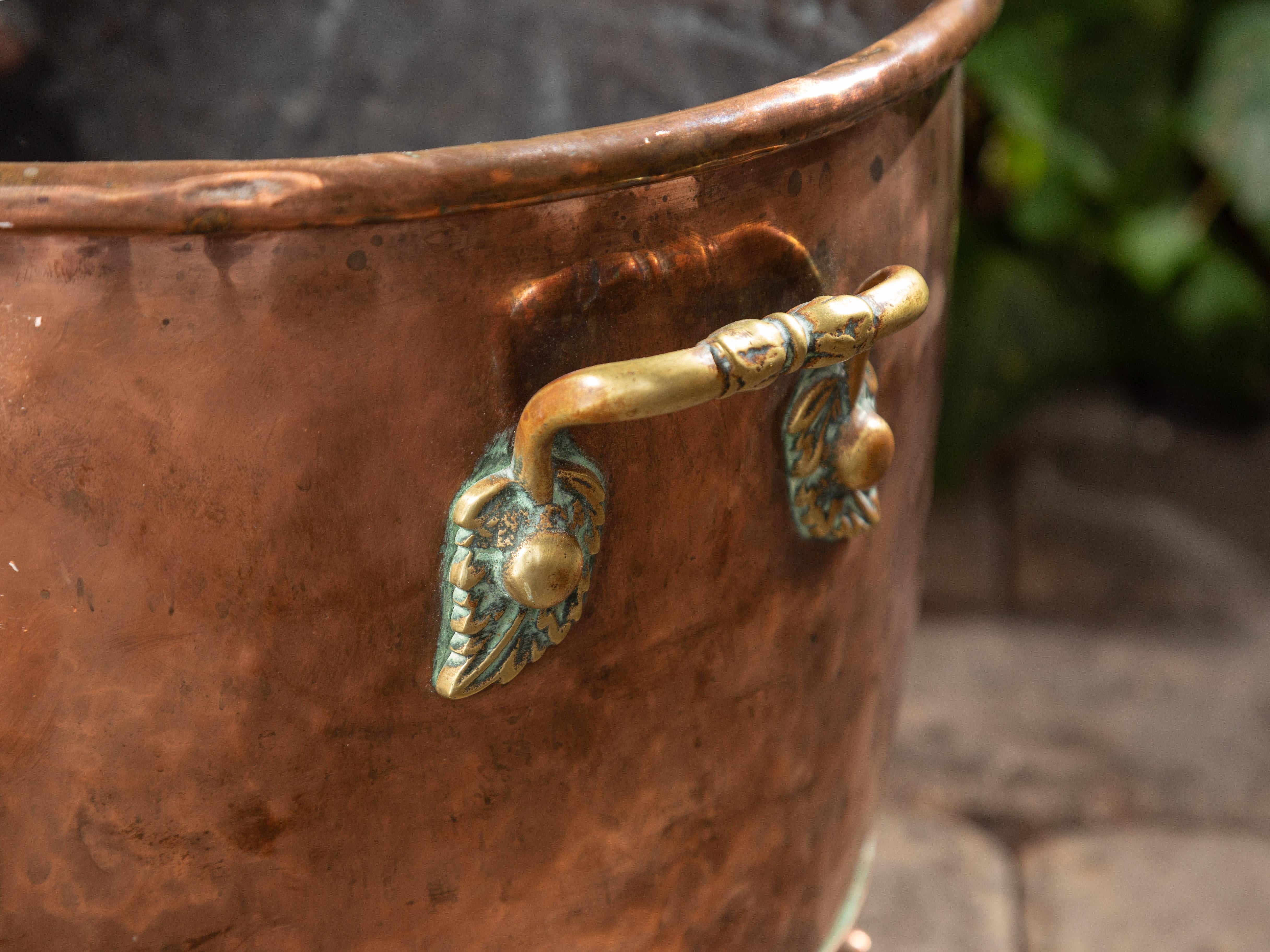 English Turn of the Century 1900s Copper and Brass Planter with Lion Paw Feet 1