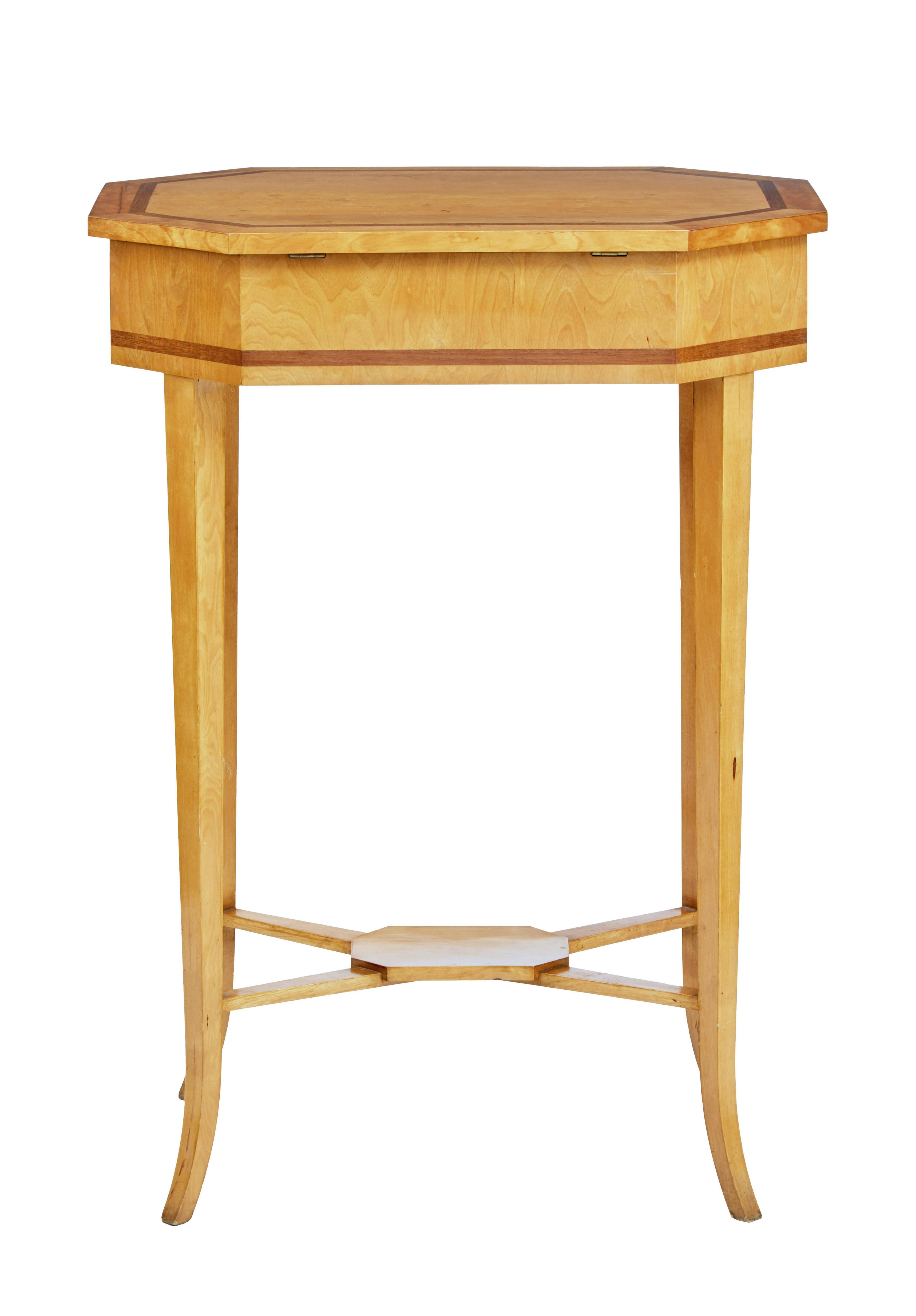 English Turn of the Century 1900s Octagonal Top Birchwood Work Table In Good Condition For Sale In Atlanta, GA