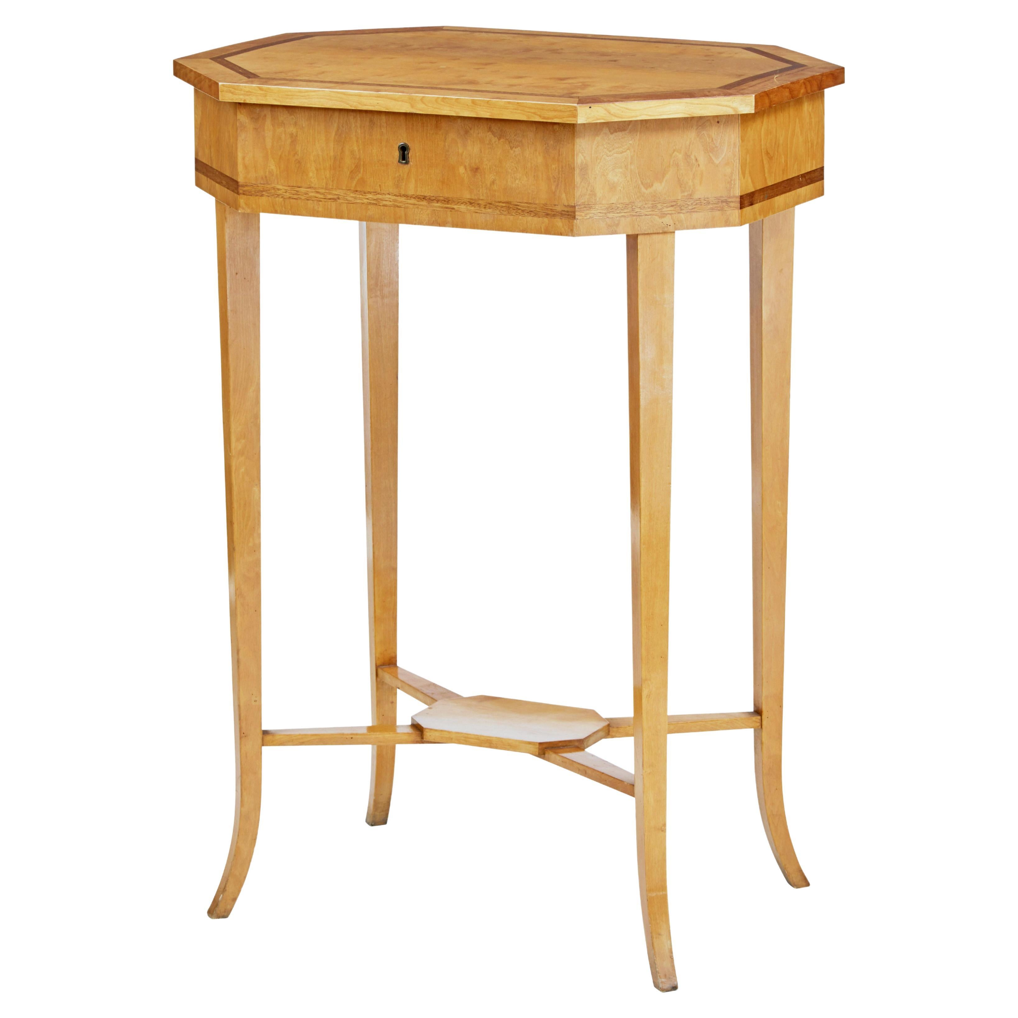 English Turn of the Century 1900s Octagonal Top Birchwood Work Table For Sale