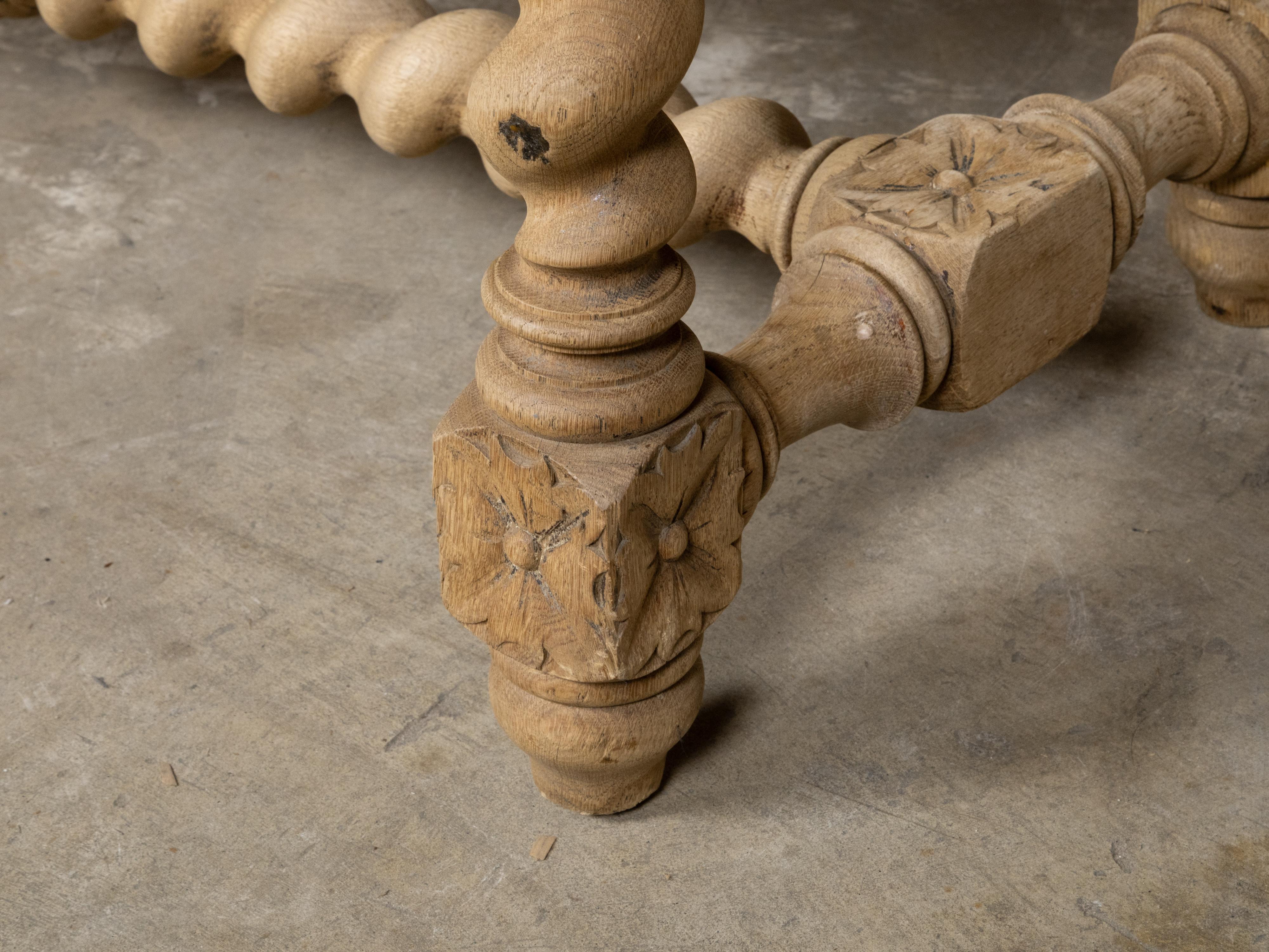 English Turn of the Century Bleached Wood Barley Twist Bench with Upholstery For Sale 6