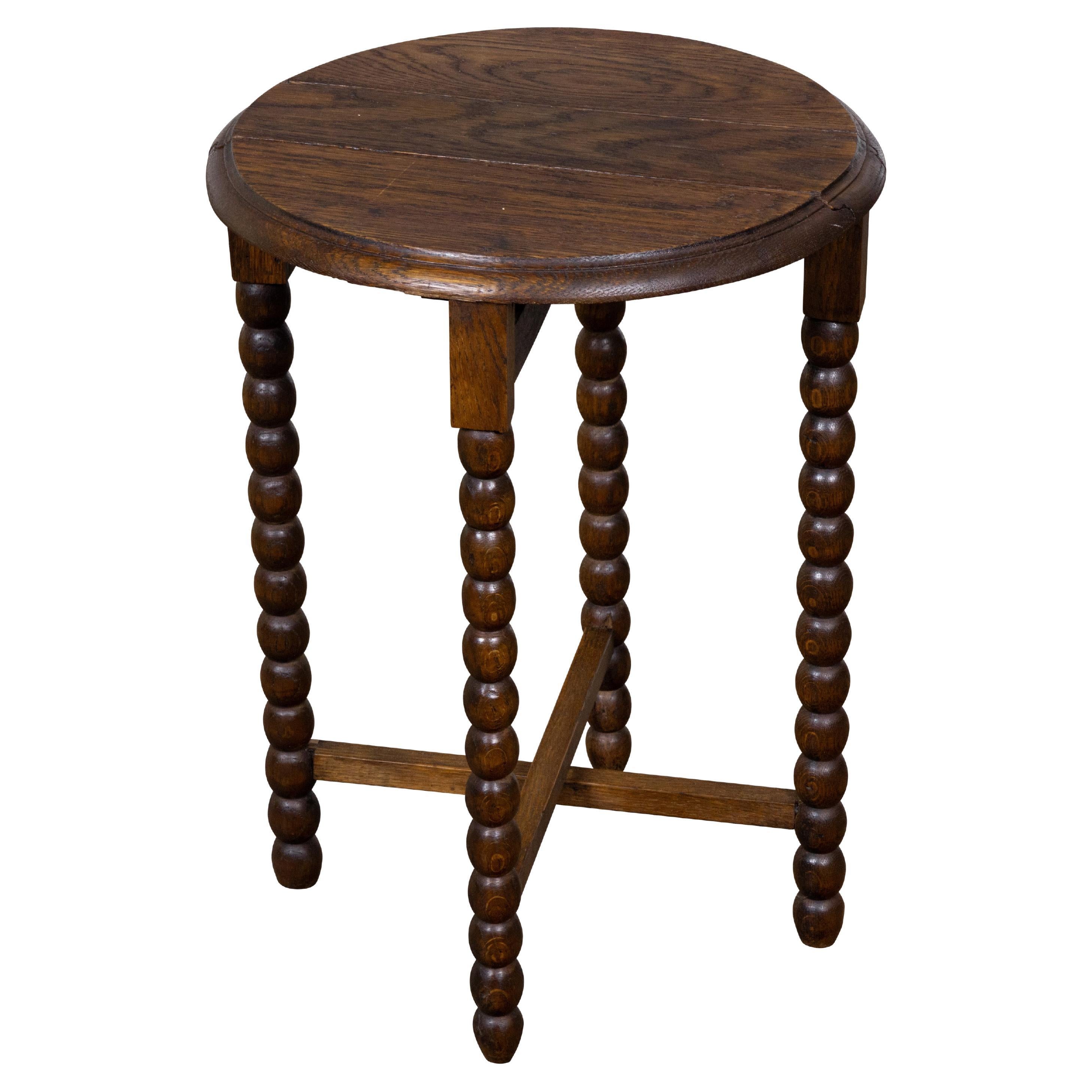 English Turn of the Century Bobbin-Turned Folding Round Side Table, circa 1900