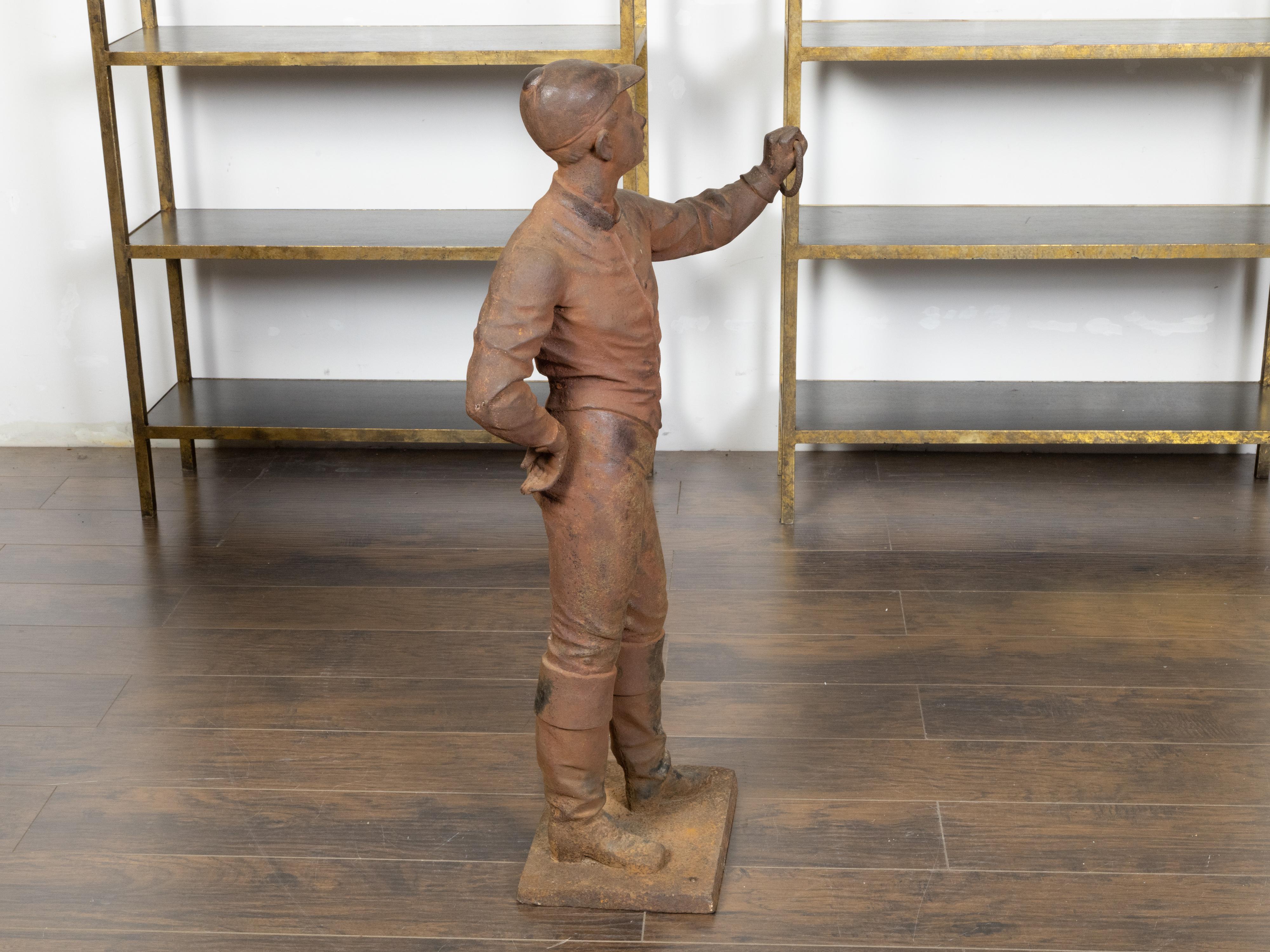 20th Century English Turn of the Century Iron Sculpture of a Jockey with Weathered Patina For Sale