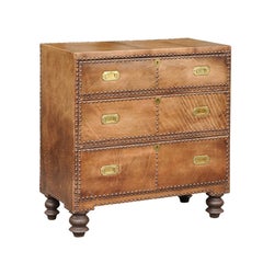 English Turn of the Century Leather Three-Drawer Commode with Nailhead Décor