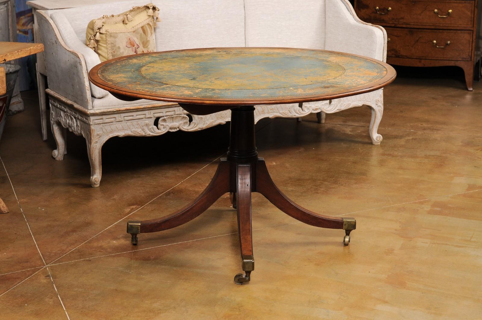 English Turn of the Century Mahogany Tilt Top Center Table with Leather Top For Sale 4
