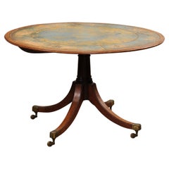 English Turn of the Century Mahogany Tilt Top Center Table with Leather Top
