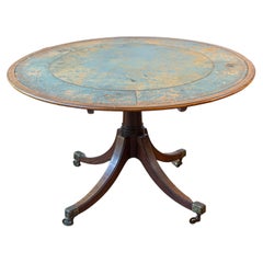 English Turn of the Century Mahogany Tilt Top Center Table with Leather Top