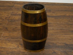 English Turn of the Century Oak Barrel with Brass Braces, circa 1900