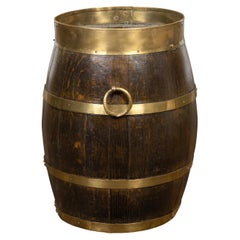 English Turn of the Century Oak Barrel with Brass Braces, circa 1900