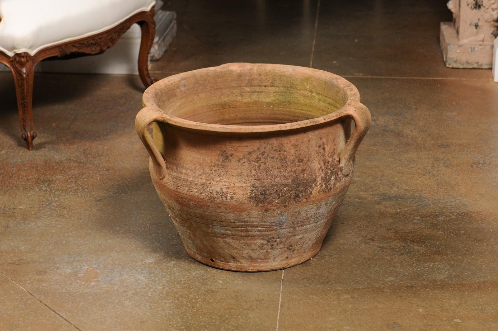 English Turn of the Century Terracotta Planter with Handles and Incised Waves 7
