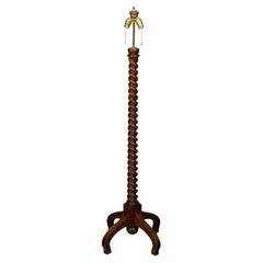English Turn of the Century Walnut Barley Twist Floor Lamp with Two Lights