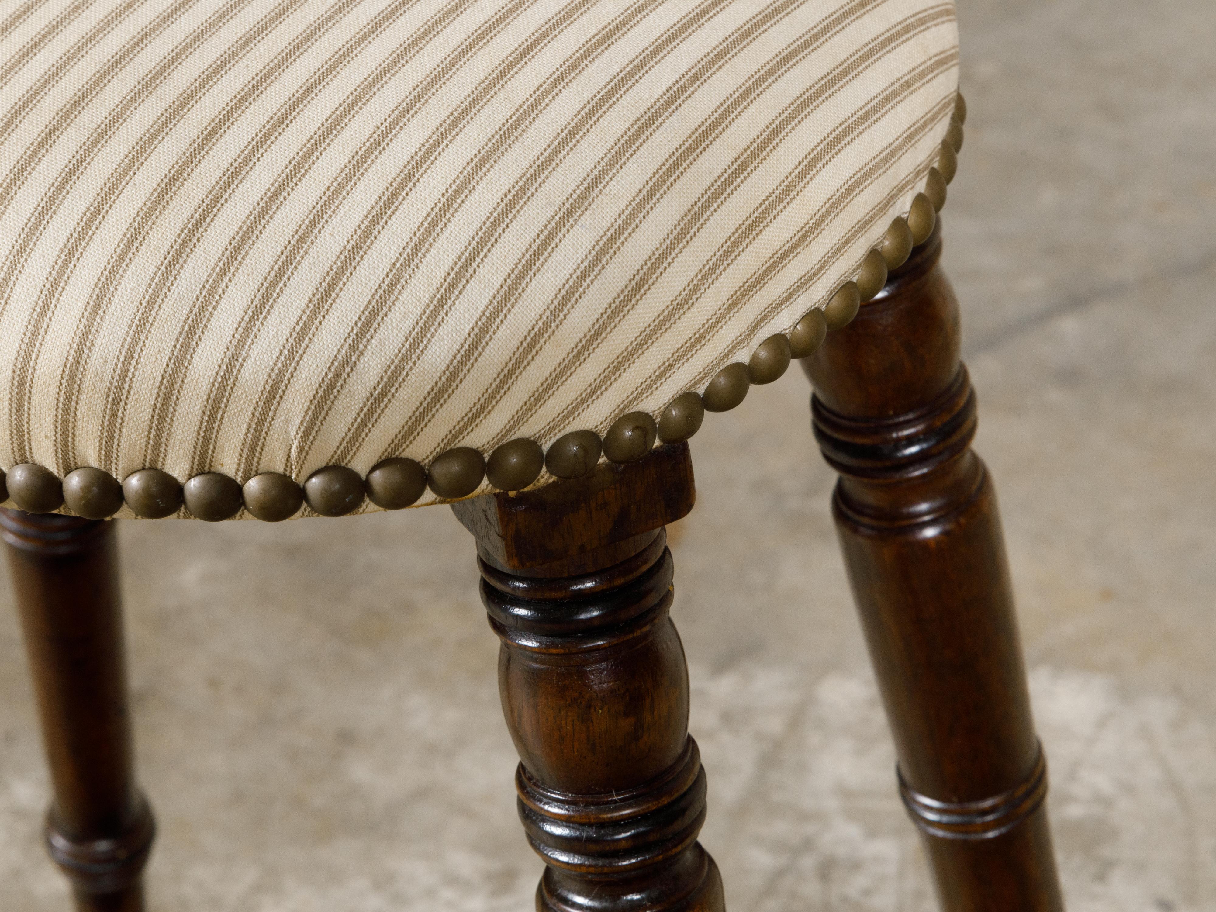 English Turned Oak 19th Century Stool on Casters with Oval Upholstered Seat In Good Condition For Sale In Atlanta, GA