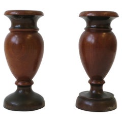 Antique English Turned Walnut Urn Wood Spill Vases, Pair, circa 19th Century