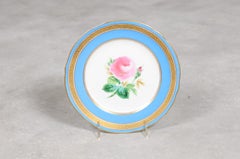 Englischer türkisfarbener und vergoldeter rosafarbener Fayence-Dessertteller aus dem 19. Jahrhundert