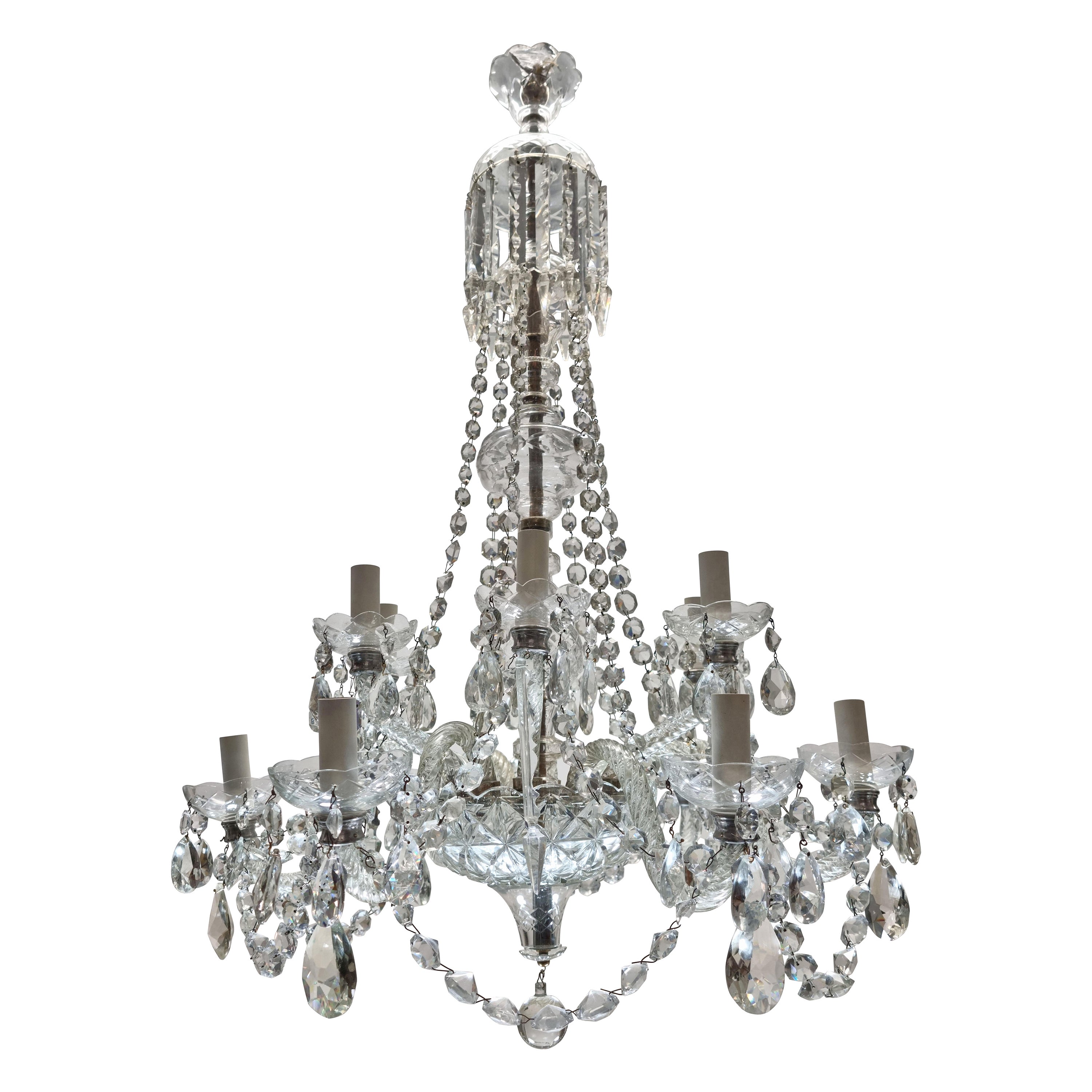 English Twelve Light Cut Glass Chandelier