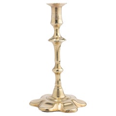 English two part seamed cast brass petal base candlestick, 1760