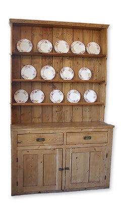 English Two-Piece Dresser with Two Lower Doors Two Drawers and Three Shelves