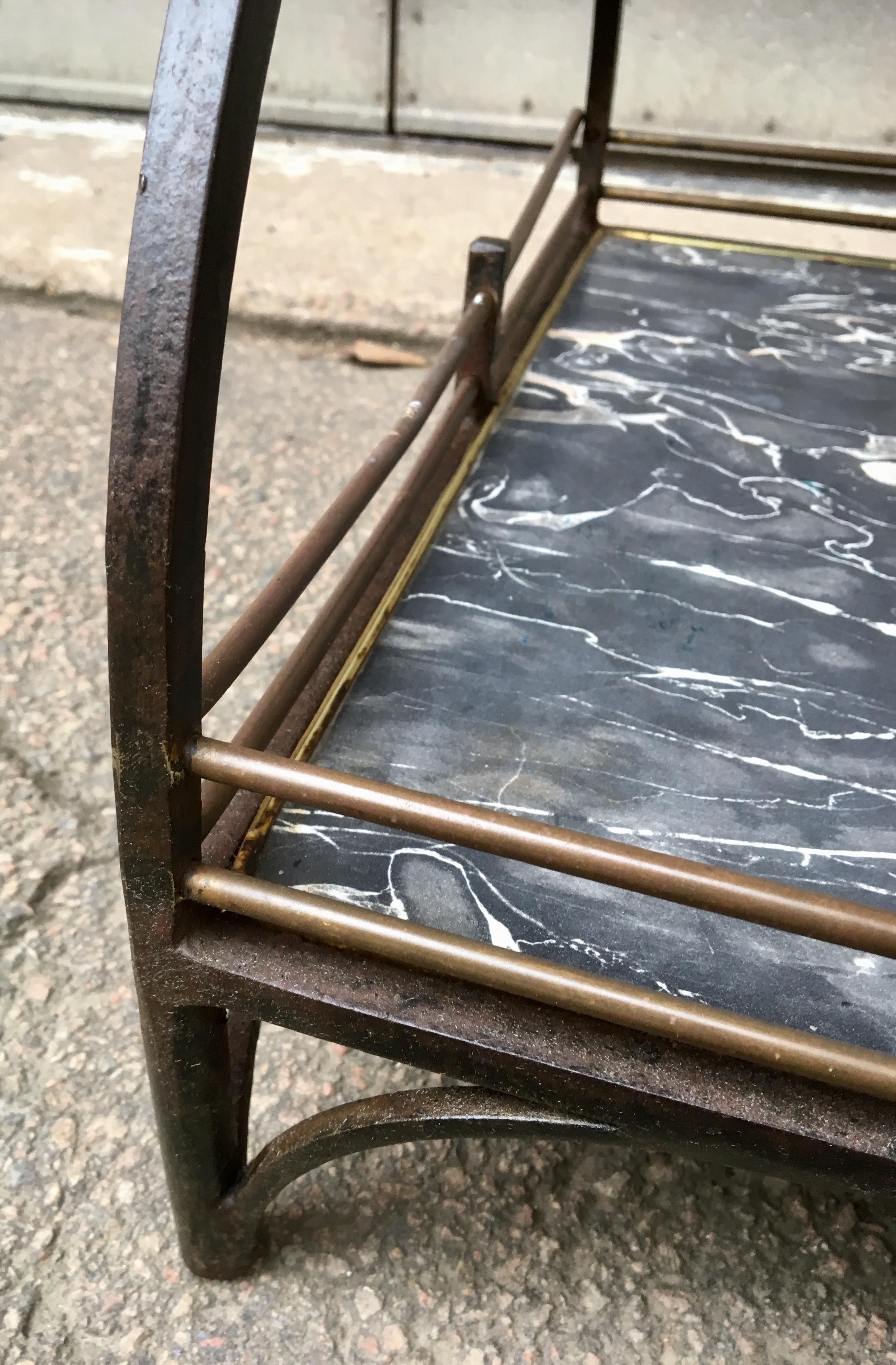 English Two-Tier Mid-Century Brass and Iron Bar Cart With Lion Heads 5