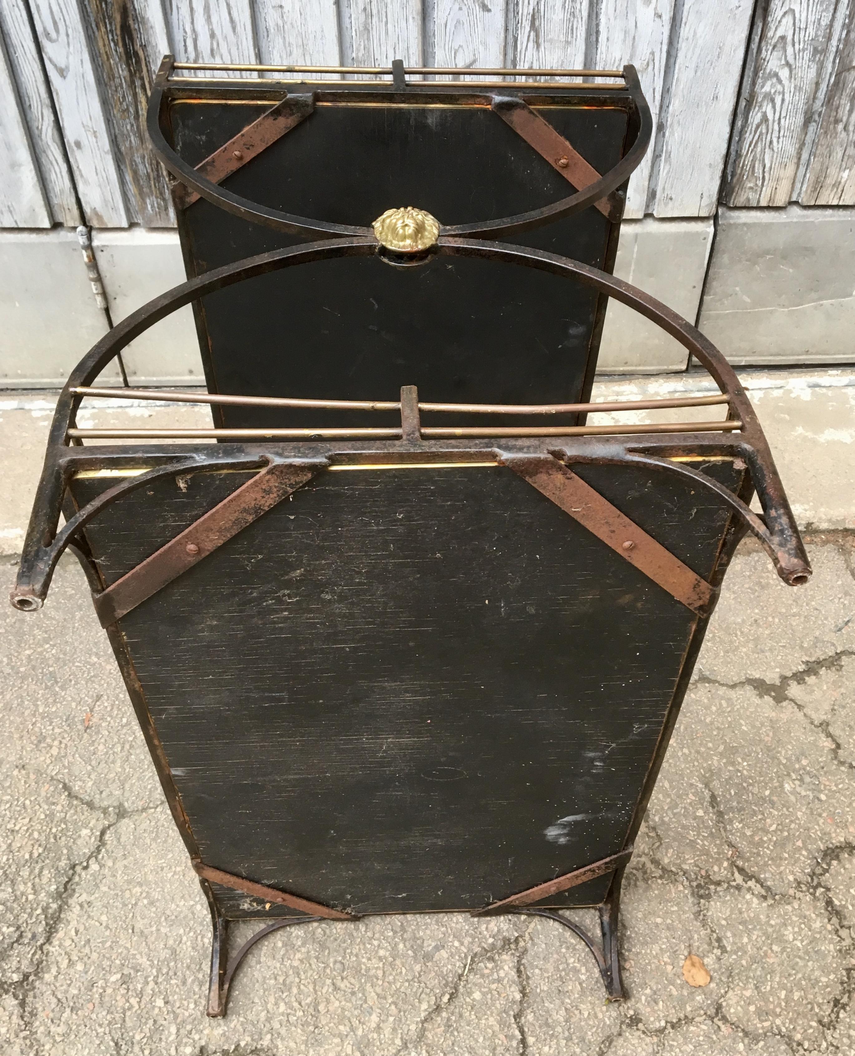 English Two-Tier Mid-Century Brass and Iron Bar Cart With Lion Heads 11