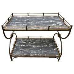 English Two-Tier Mid-Century Brass and Iron Bar Cart With Lion Heads