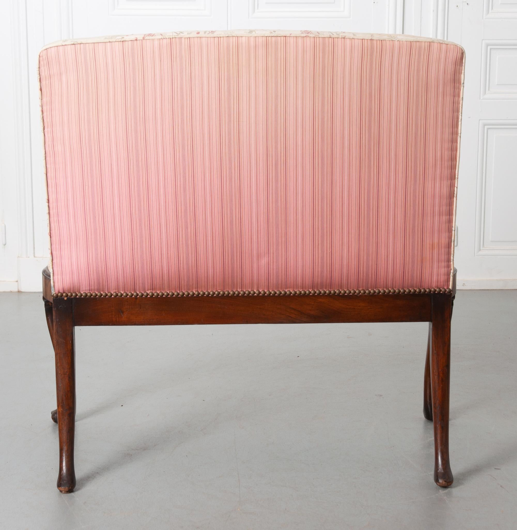 English Upholstered Mahogany Chippendale Bench 5