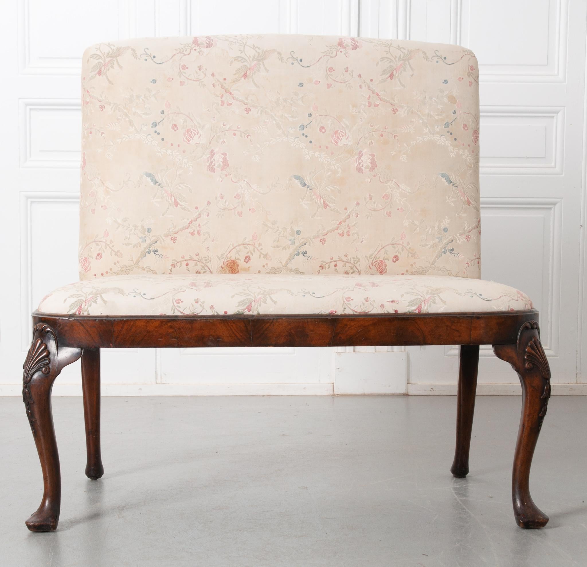 English Upholstered Mahogany Chippendale Bench In Good Condition In Baton Rouge, LA