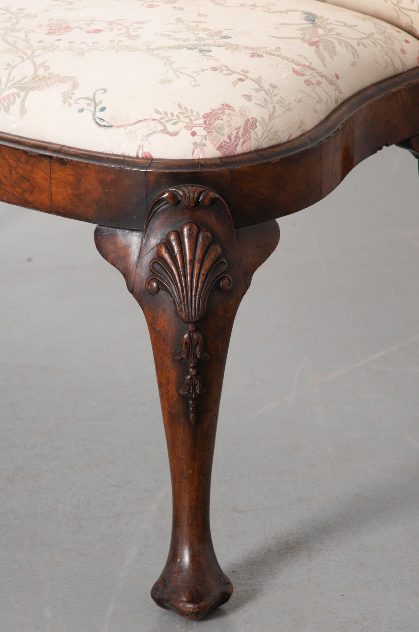 Textile English Upholstered Mahogany Chippendale Bench