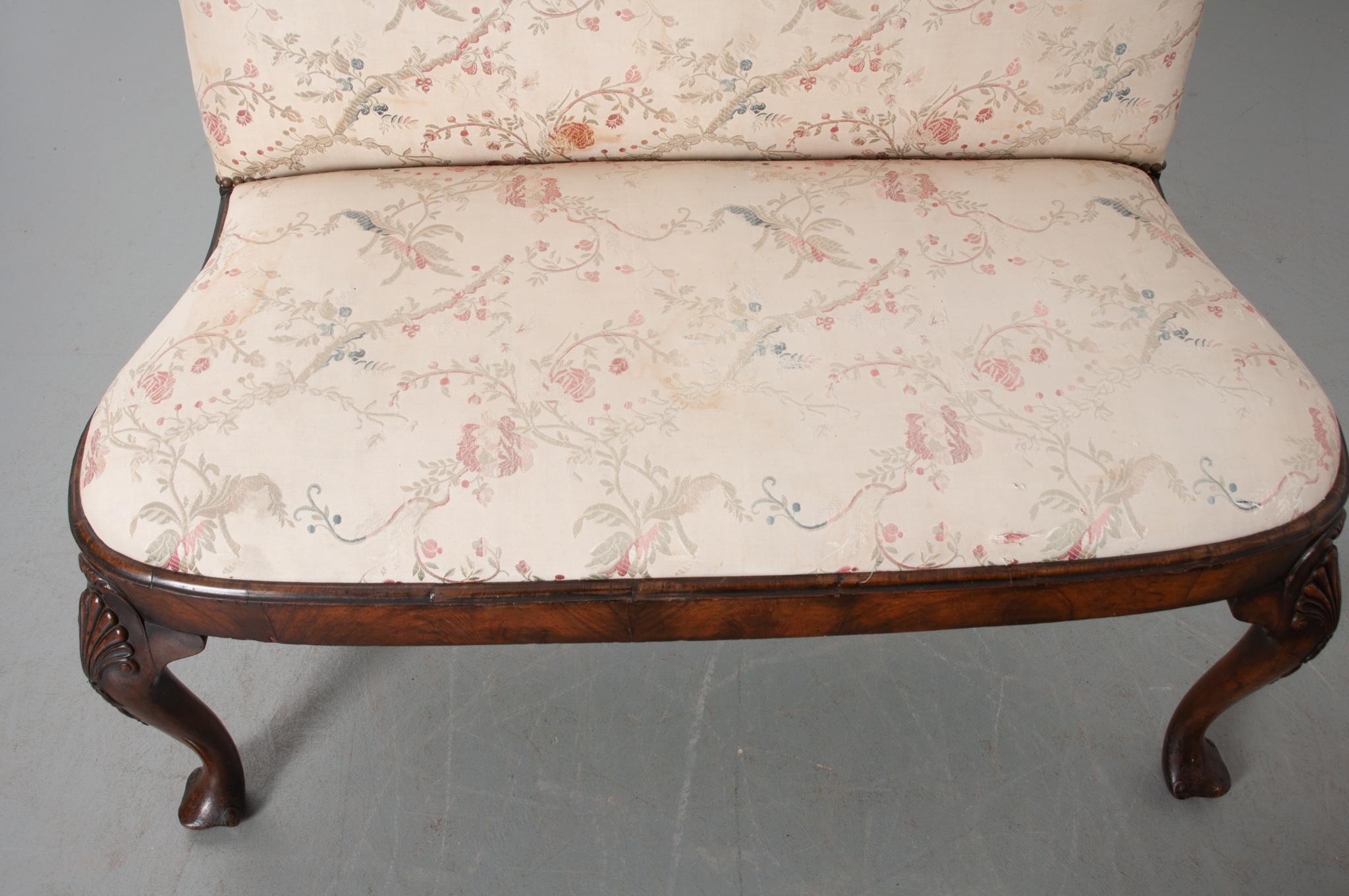 English Upholstered Mahogany Chippendale Bench 2