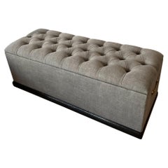 English Upholstered Ottoman Trunk with Handles