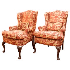 English Upholstered Wing Back Armchairs