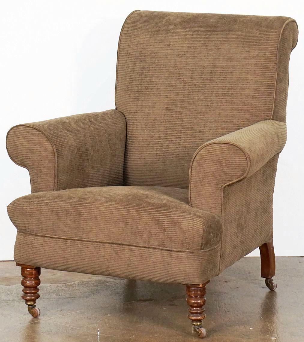 Edwardian English Upholstered Wingback or Library Lounge Armchair For Sale