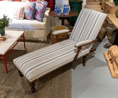 English Upholstered Wooden Chaise Longue with Reclining Backrest
