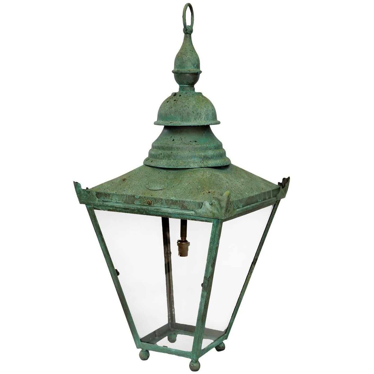 English Verdigris Bronze Hanging Lantern, circa 1860