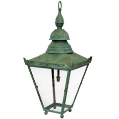 Antique English Verdigris Bronze Hanging Lantern, circa 1860