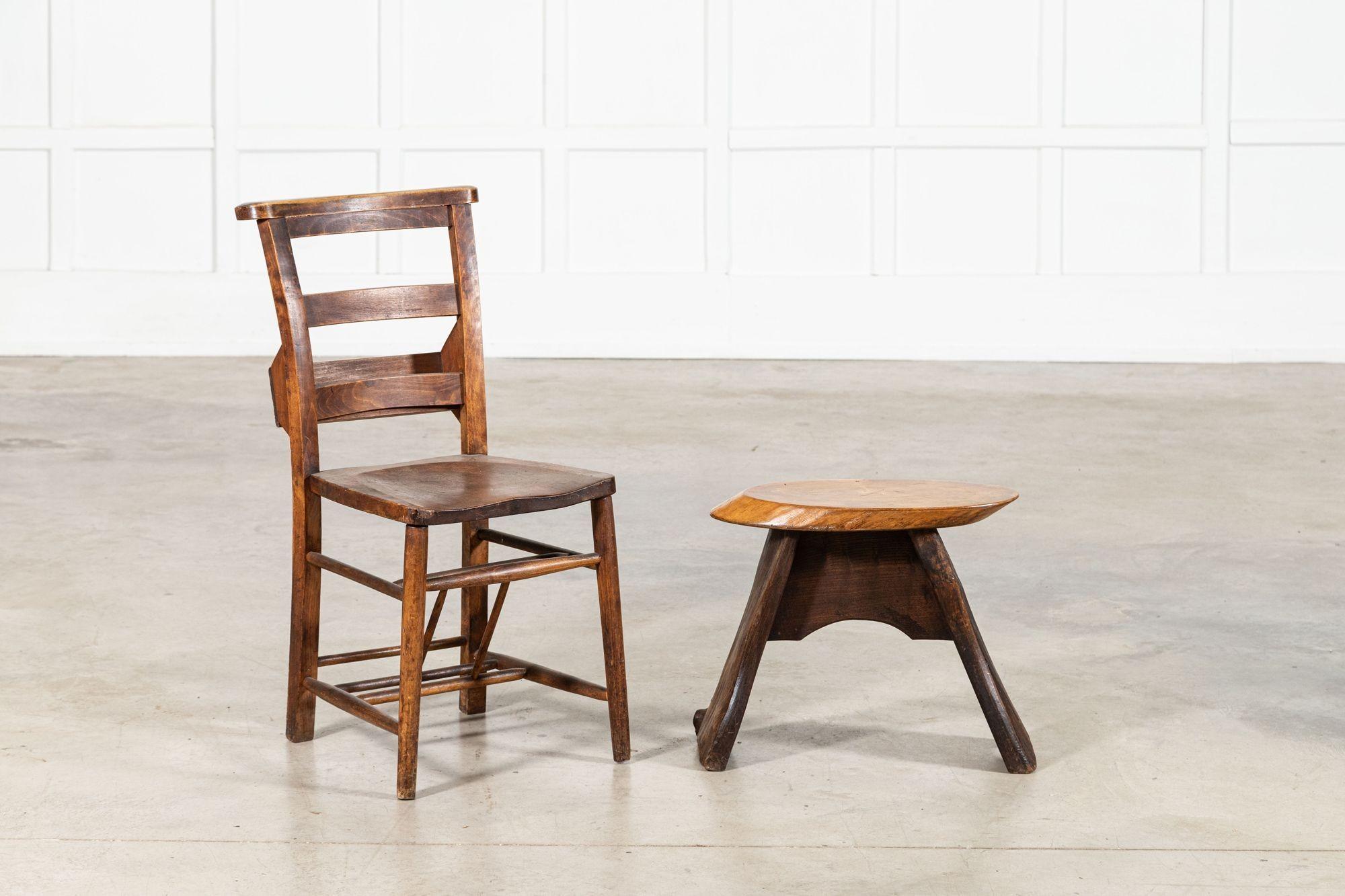 Early 20th Century English Vernacular Oak Stool For Sale
