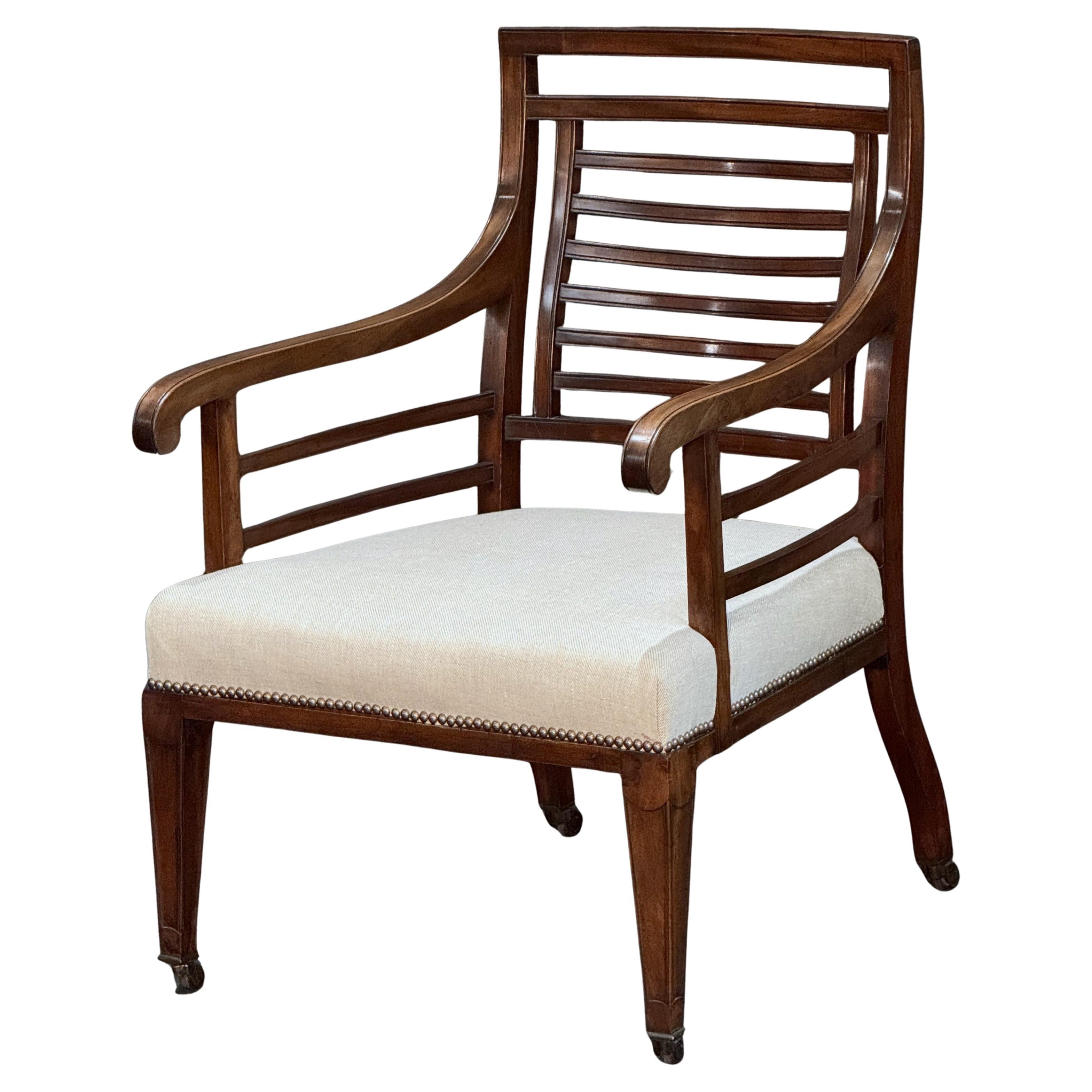 Early 19th Century English Vernacular Reading Chair or Armchair of Mahogany from the Georgian Era For Sale