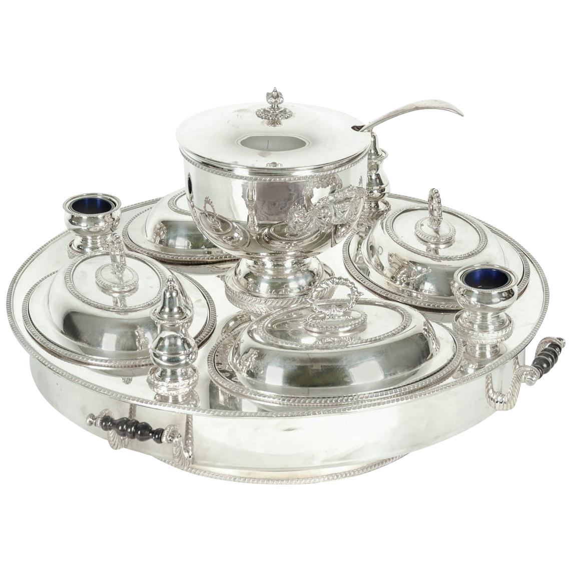 English Very Large Silver Plate Revolving Center Table Super Dish For Sale