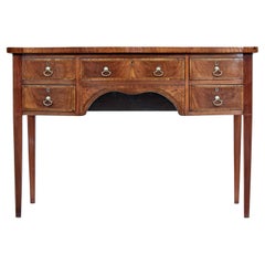 English Victorian 1860s Walnut and Mahogany Bowfront Sideboard with Five Drawers