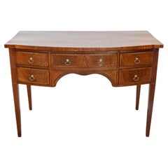 English Victorian 1860s Walnut and Mahogany Bowfront Sideboard with Five Drawers
